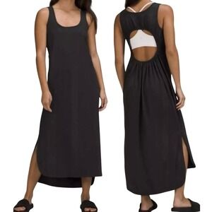 Lululemon Black Pima Cotton Open-Back Midi Dress, Size 6, Athleisure, Minimalist